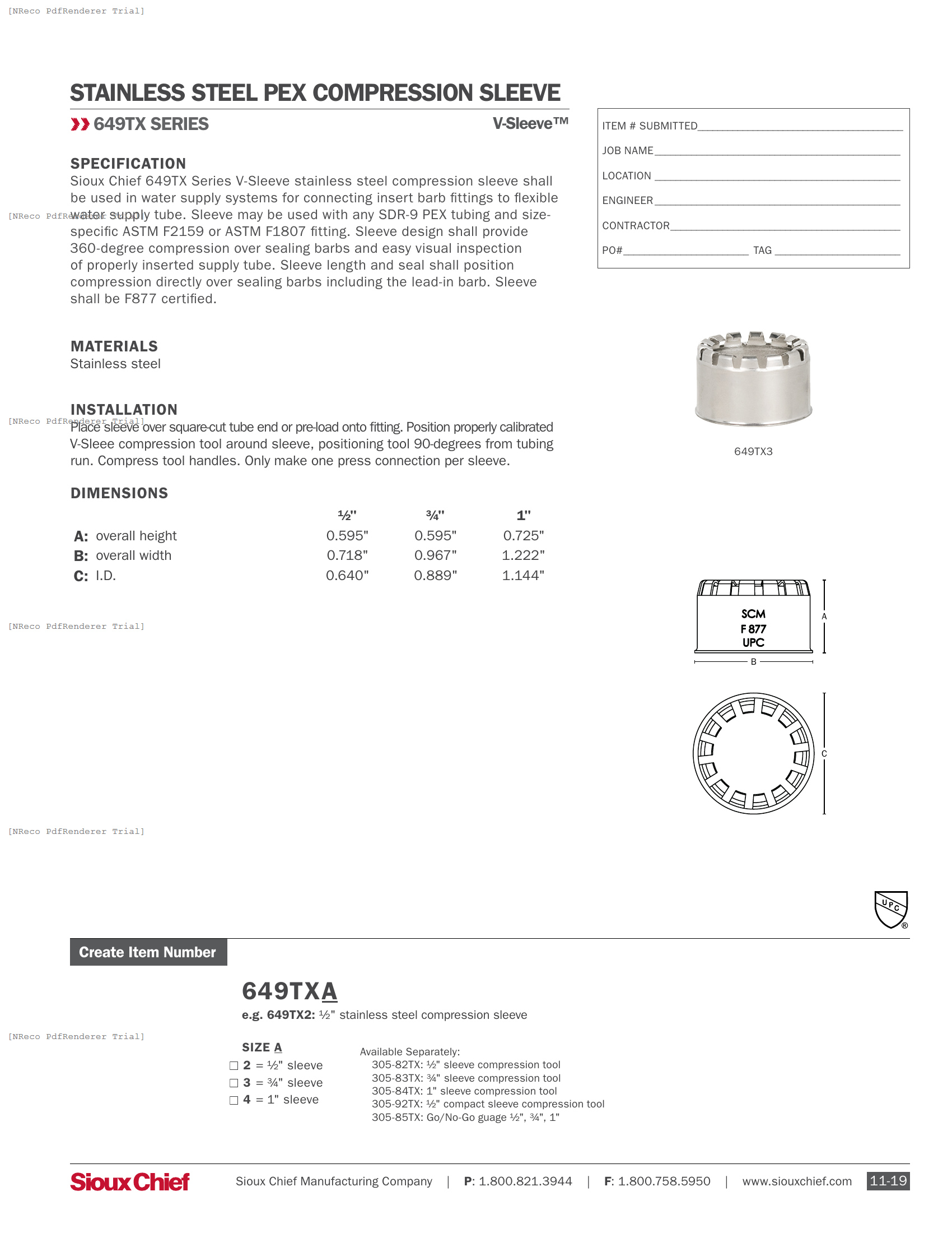649TX SERIES - V-SLEEVE COMPRESSION SLEEVE - SPEC SHEET.PDF Specification Document
